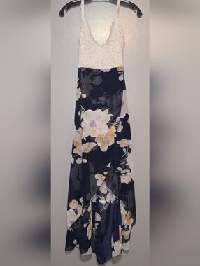 Navy Floral Maxi Skirt with Cream & Yellow Blooms